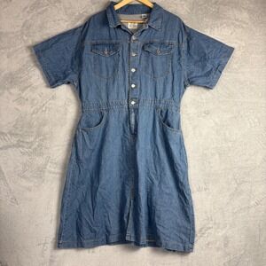 Levi Strauss Blue Denim Button Front Shirt Dress XL Utility Western Festival